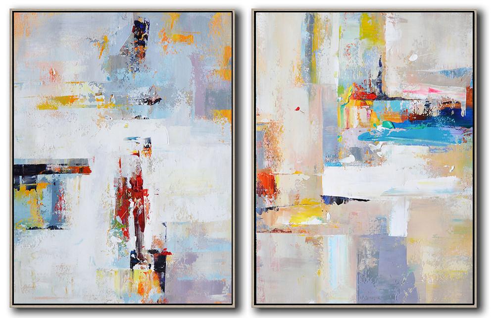 Oversized Canvas Art On Canvas,Set Of 2 Contemporary Art On Canvas,Large Paintings For Living Room,White,Purple,Red,Grey,Yellow.etc